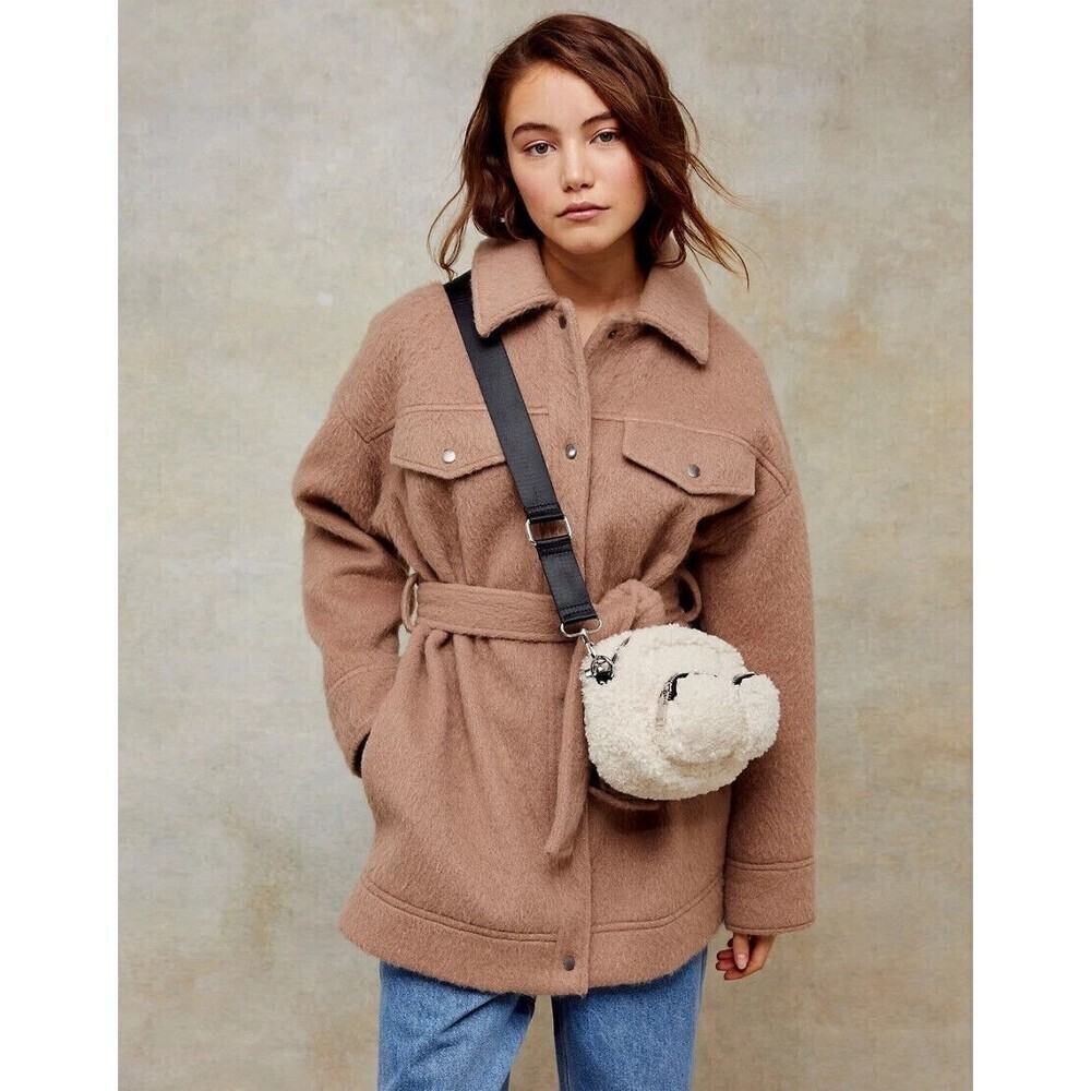 Topshop Women Shacket Snap Jacket Belted In Mink Natural 2